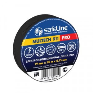Изолента Safeline черная, 15мм*20м, 150 мкм