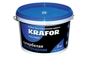 Краска в/д интерьерная супербелая 3кг, "Krafor"